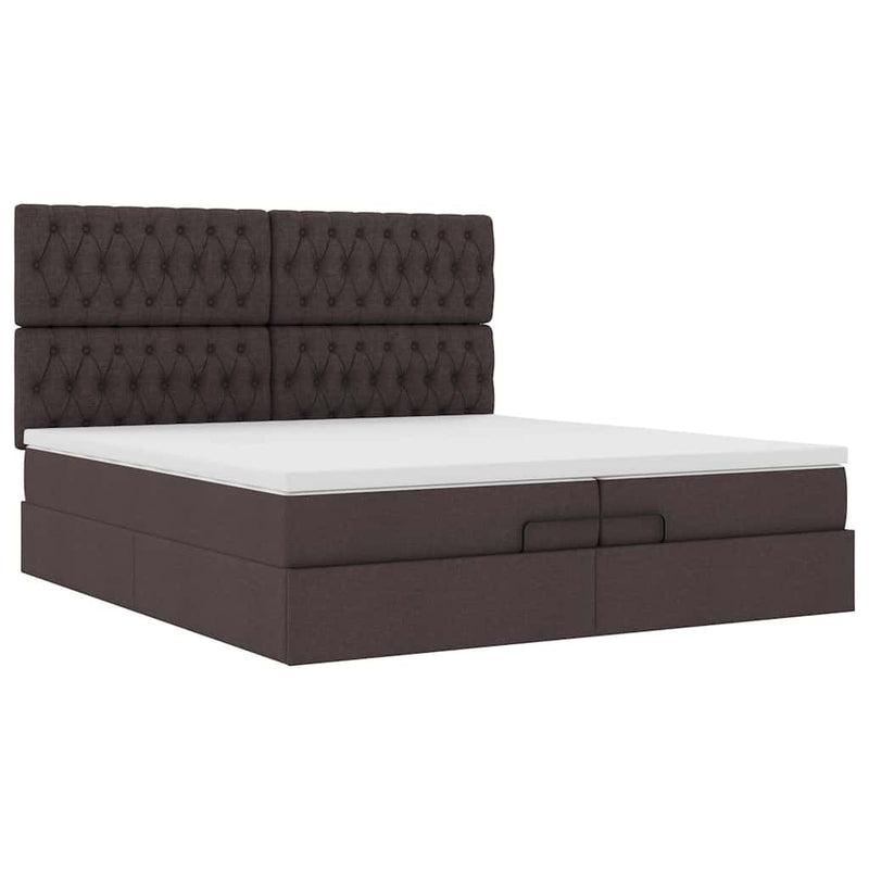 vidaXL Ottomán ágykeret matracokkal Sötétbarna 200x200cm szövet