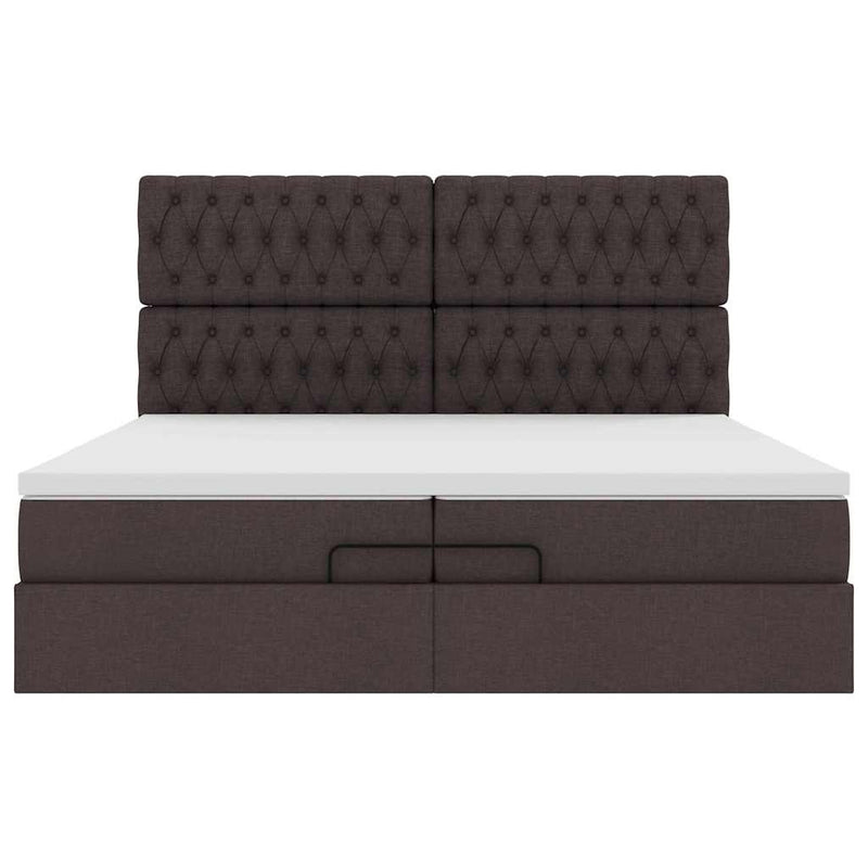 vidaXL Ottomán ágykeret matracokkal Sötétbarna 200x200cm szövet
