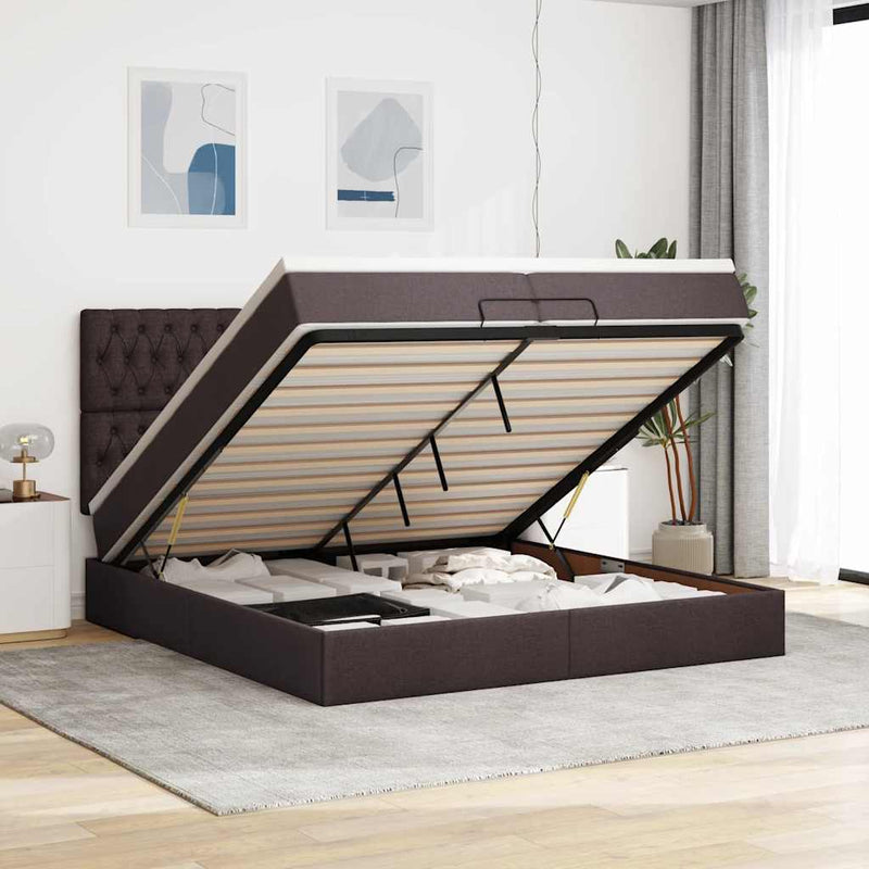 vidaXL Ottomán ágykeret matracokkal Sötétbarna 200x200cm szövet