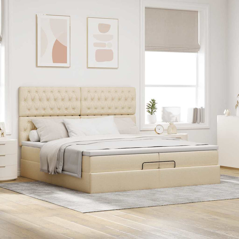 vidaXL oszmán ágykeret matracokkal krém 200x200cm szövet