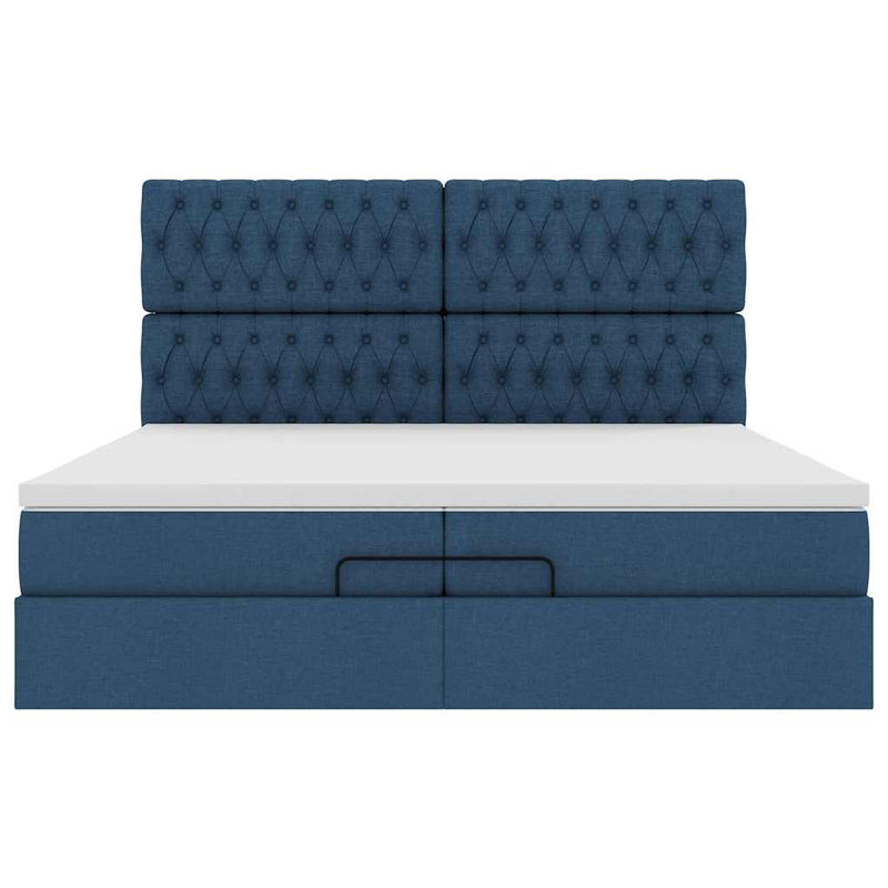 vidaXL Ottomán ágykeret matracokkal kék 200x200cm szövet