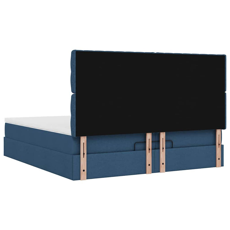 vidaXL Ottomán ágykeret matracokkal kék 200x200cm szövet
