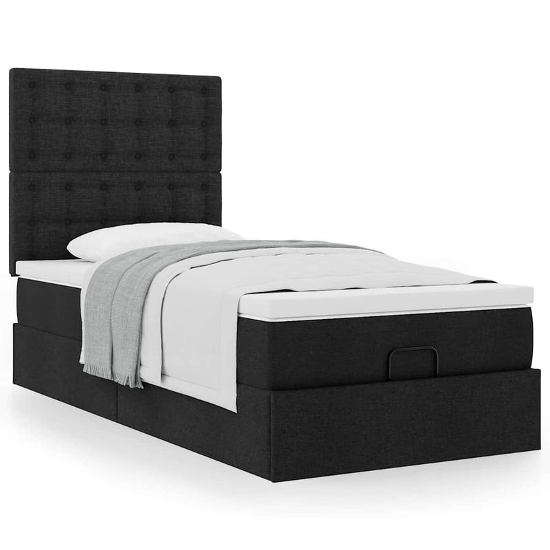 vidaXL Ottomán ágykeret matraccal fekete 80x200cm szövet