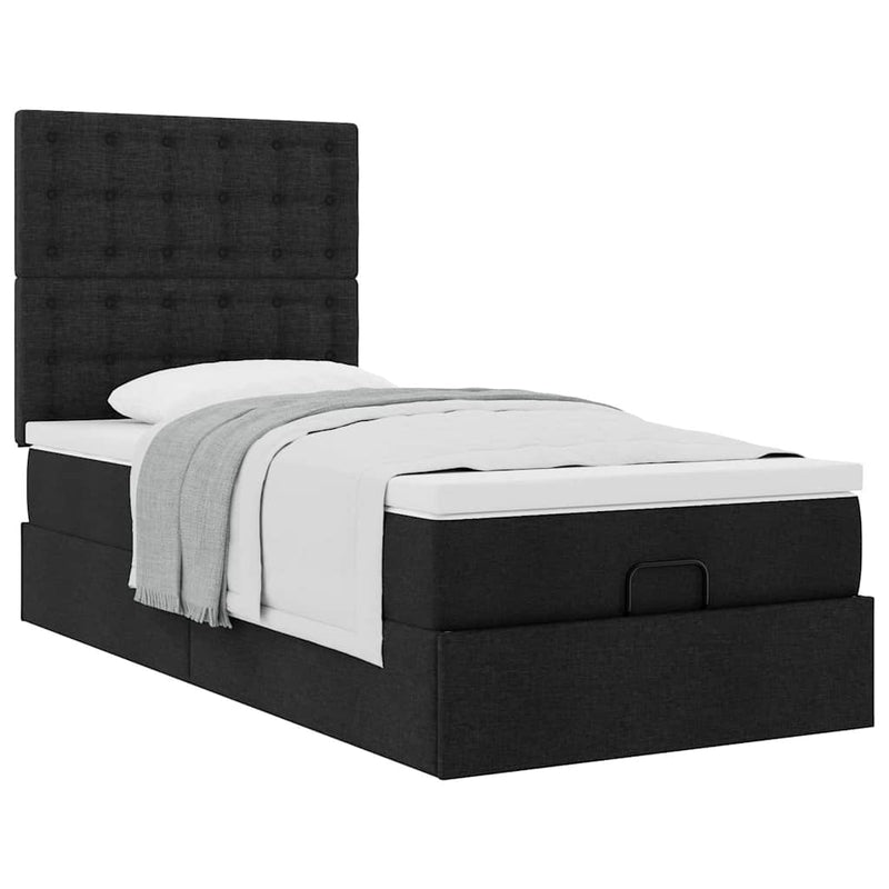 vidaXL Ottomán ágykeret matraccal fekete 80x200cm szövet