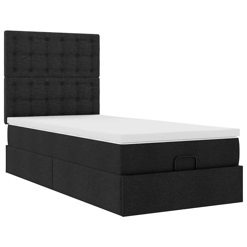 vidaXL Ottomán ágykeret matraccal fekete 80x200cm szövet