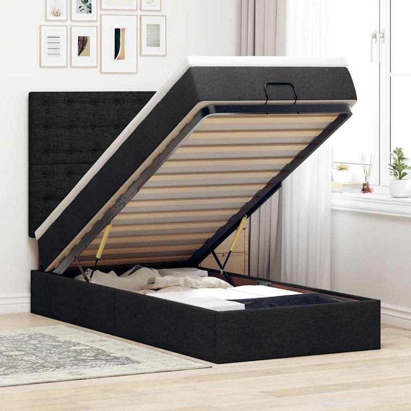 vidaXL Ottomán ágykeret matraccal fekete 80x200cm szövet