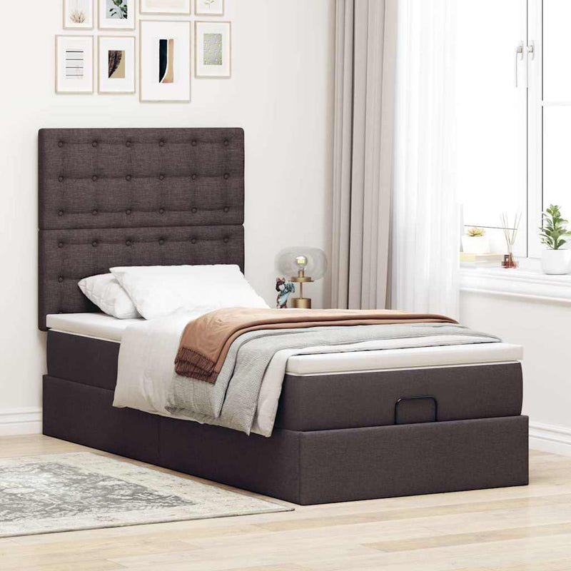 vidaXL Ottomán ágykeret matraccal sötétbarna 80x200cm szövet