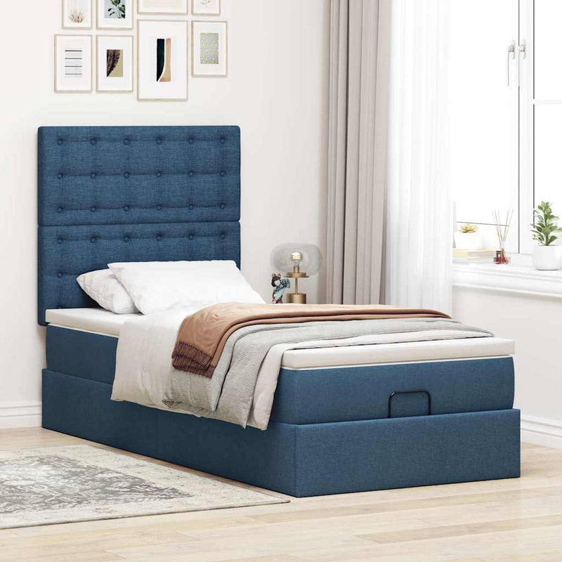 vidaXL Ottomán ágykeret matraccal kék 80x200cm szövet