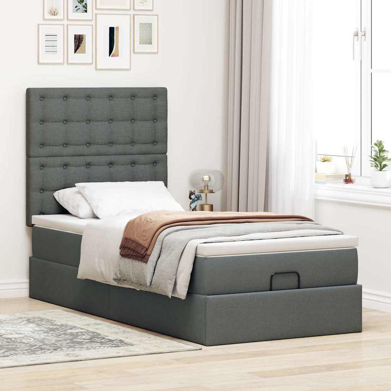 vidaXL Ottomán ágykeret matraccal sötét szürke 90x190cm szövet