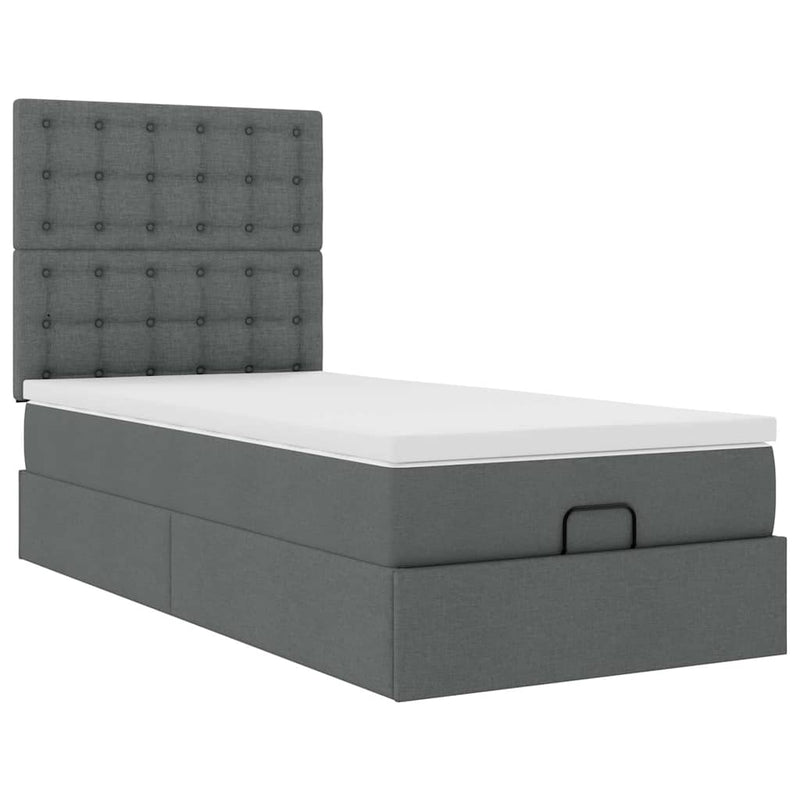 vidaXL Ottomán ágykeret matraccal sötét szürke 90x190cm szövet