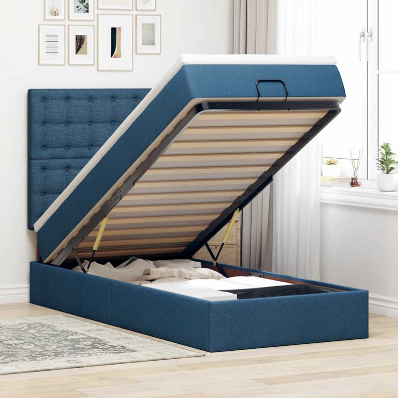 vidaXL Ottomán ágy matraccal kék 90x200 cm szövet
