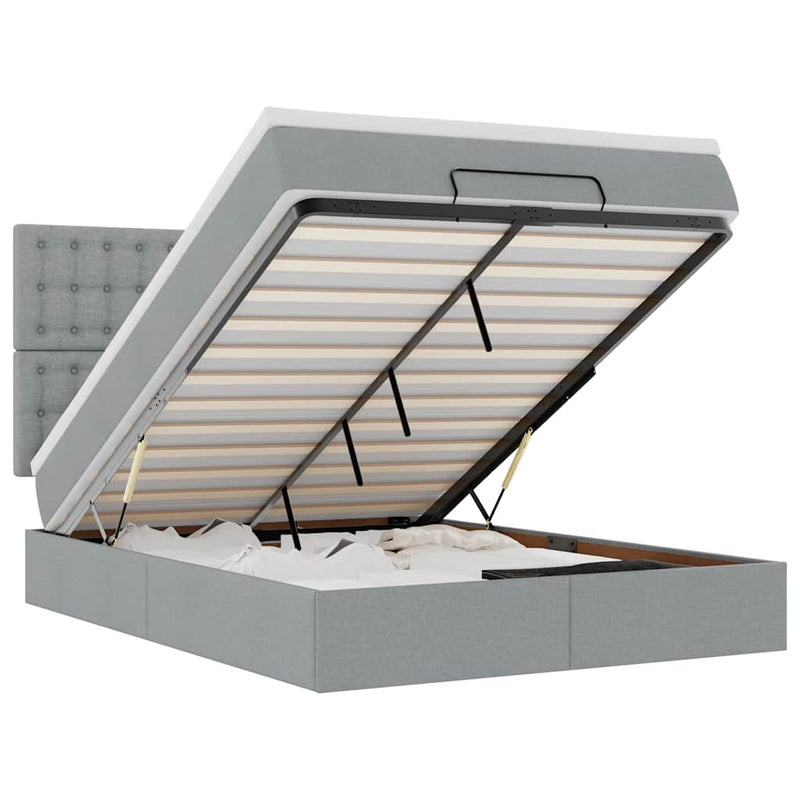 vidaXL Ottomán ágykeret matraccal világosszürke 140x190 cm szövet