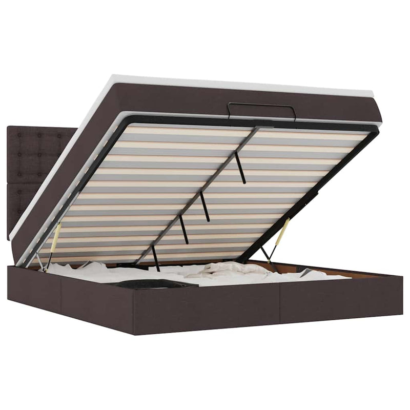 vidaXL Oszmán ágykeret matraccal sötétbarna 160x200cm szövet