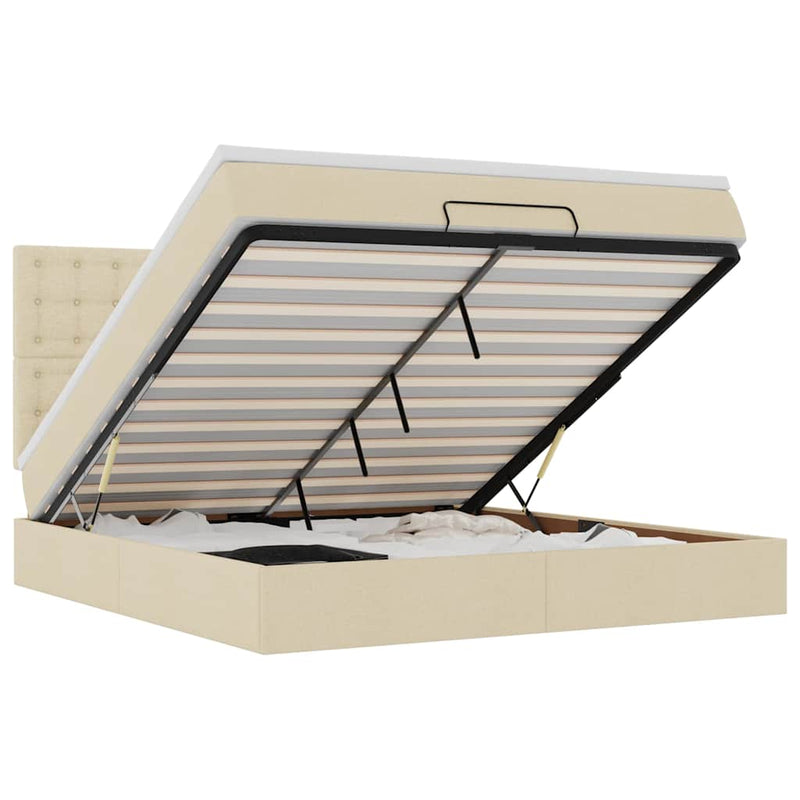 vidaXL Oszmán ágykeret matraccal krém 160x200cm szövet