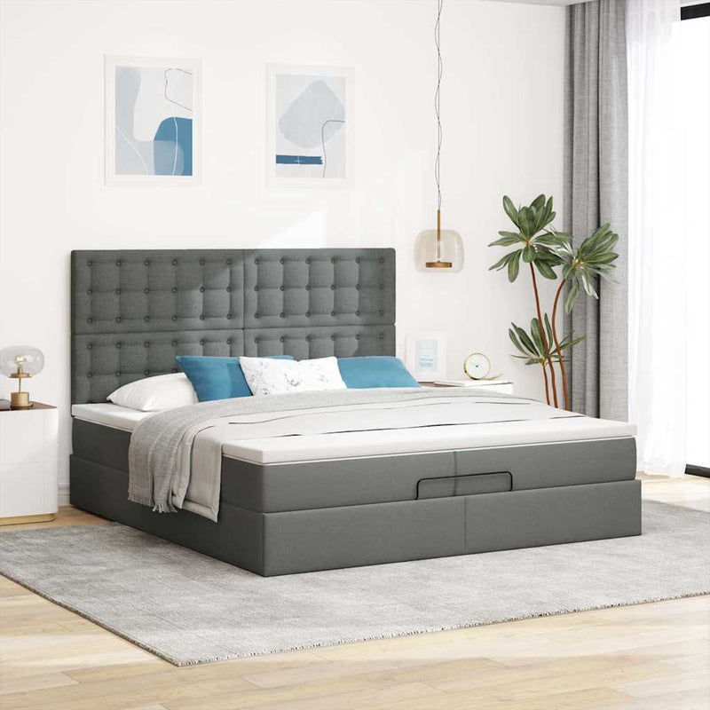 vidaXL Ottomán ágykeret matracokkal Sötét szürke 200x200cm szövet