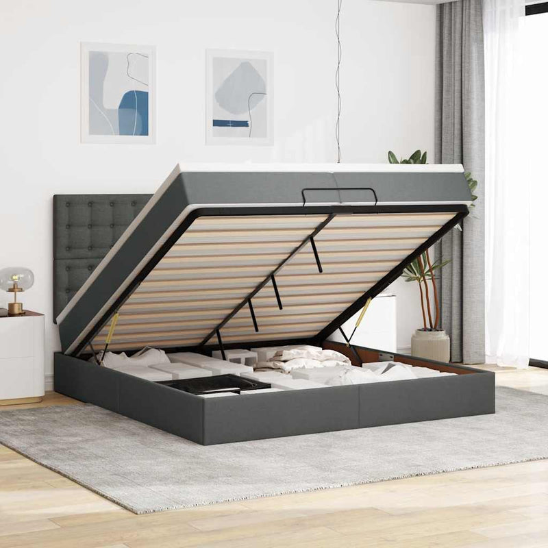 vidaXL Ottomán ágykeret matracokkal Sötét szürke 200x200cm szövet