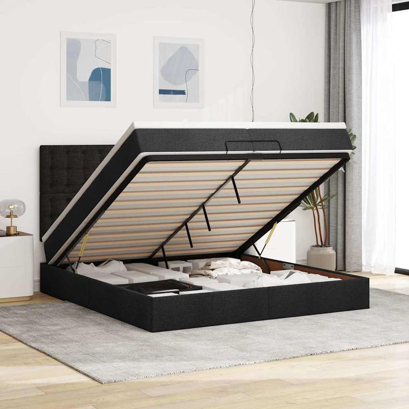 vidaXL oszmán ágykeret matracokkal Fekete 200x200cm szövet