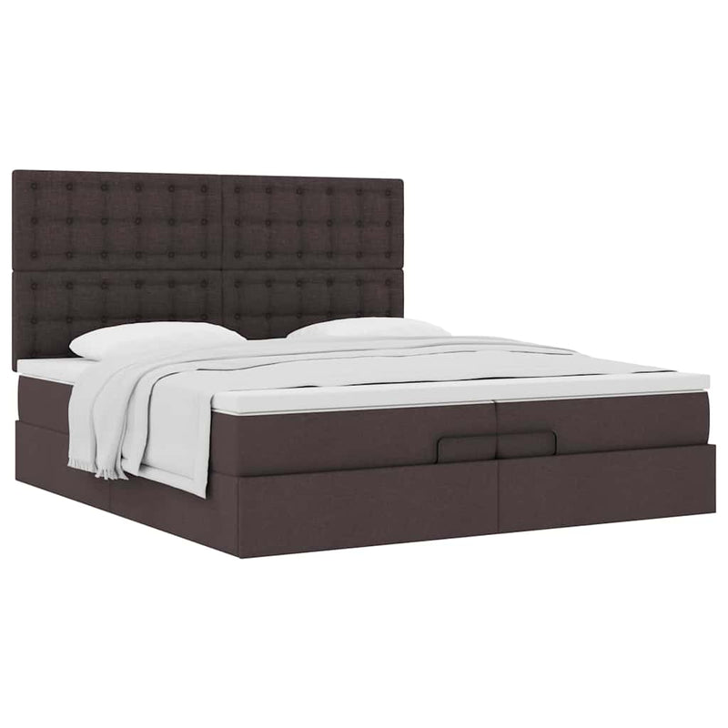 vidaXL Ottomán ágykeret matracokkal Sötétbarna 200x200cm szövet