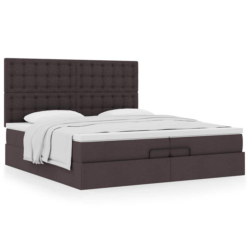 vidaXL Ottomán ágykeret matracokkal Sötétbarna 200x200cm szövet