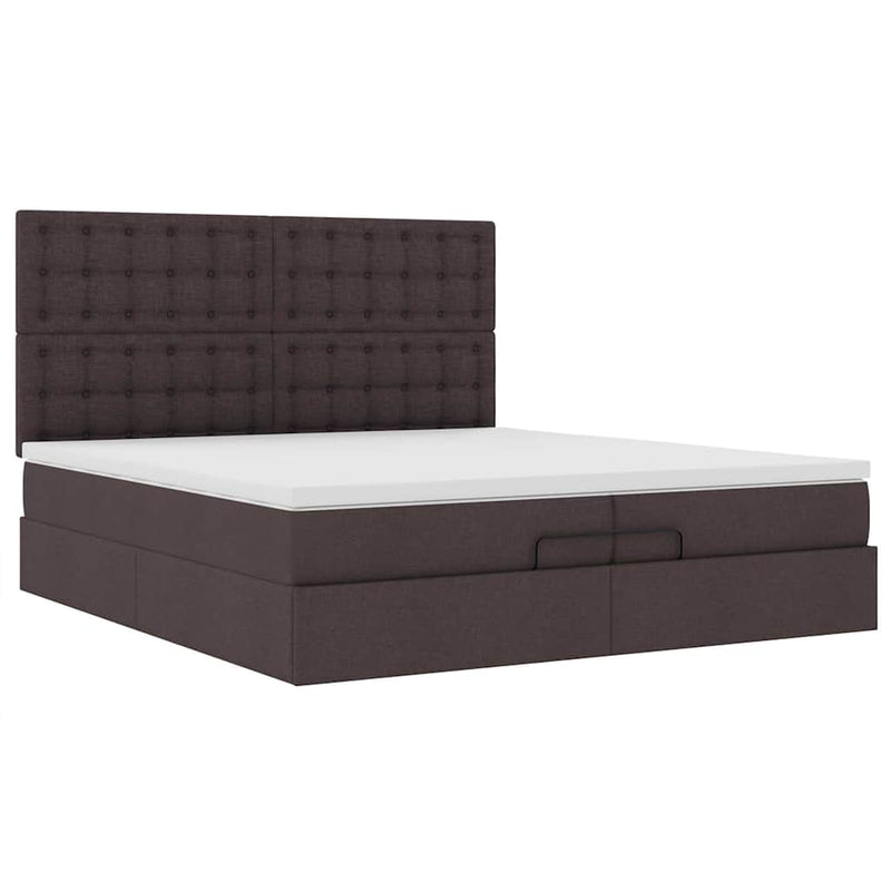 vidaXL Ottomán ágykeret matracokkal Sötétbarna 200x200cm szövet