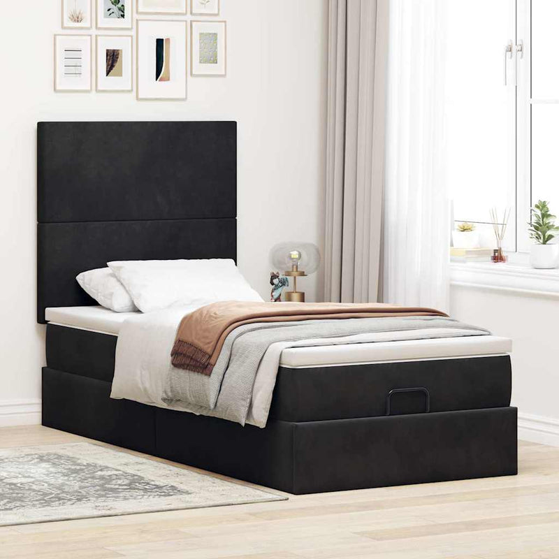 vidaXL Ottomán ágykeret matracokkal fekete 80x200cm bársony