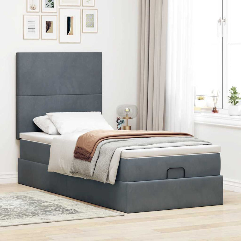 vidaXL Ottomán ágykeret matracokkal sötét szürke 90x190cm bársony