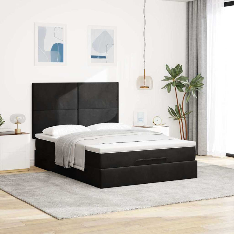 vidaXL Ottomán ágykeret matracokkal fekete 140x200cm bársony
