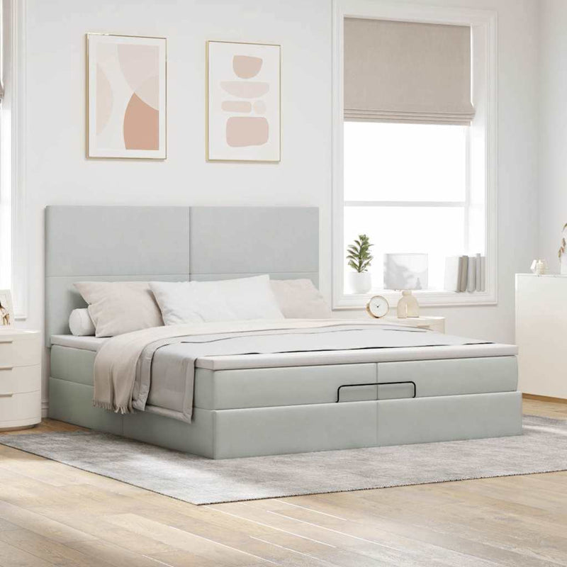 vidaXL Ottomán ágykeret matracokkal világosszürke 200x200cm bársony