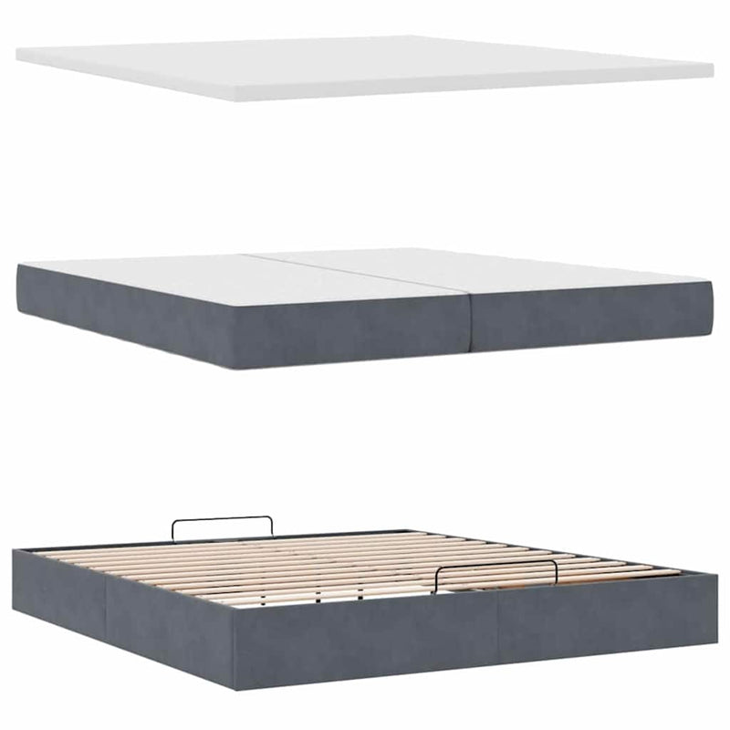 vidaXL Ottomán ágykeret matraccal Sötét szürke 200x200cm bársony