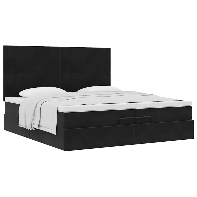 vidaXL Ottomán ágykeret matracokkal Fekete 200x200cm bársony