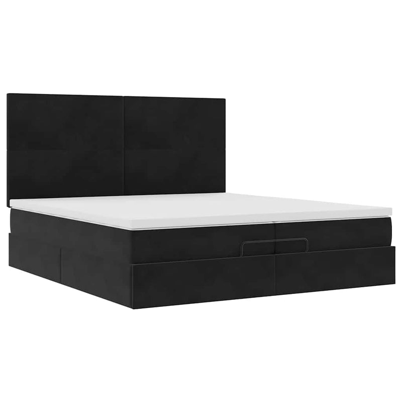 vidaXL Ottomán ágykeret matracokkal Fekete 200x200cm bársony