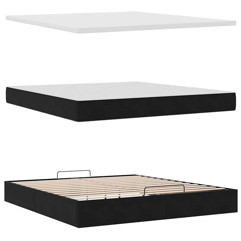 vidaXL Ottomán ágykeret matracokkal Fekete 200x200cm bársony