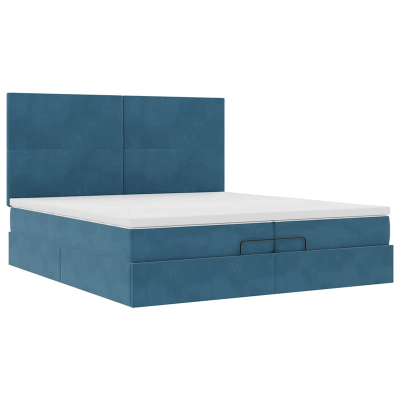 vidaXL Ottomán ágykeret matracokkal Sötétkék 200x200cm bársony