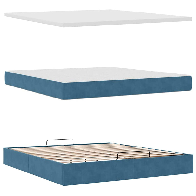 vidaXL Ottomán ágykeret matracokkal Sötétkék 200x200cm bársony