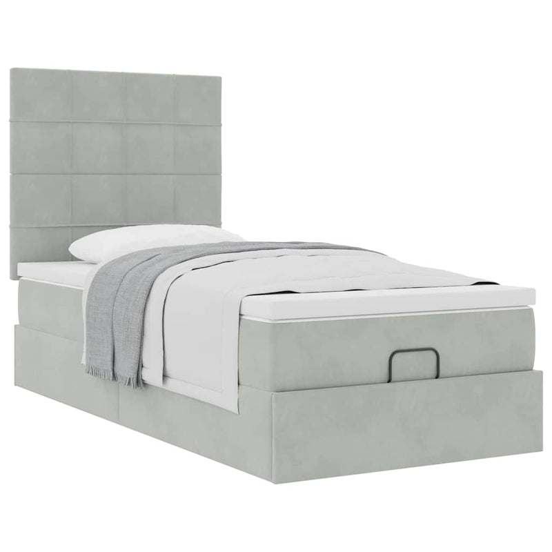 vidaXL Ottomán ágykeret matracokkal világosszürke 80x200cm bársony