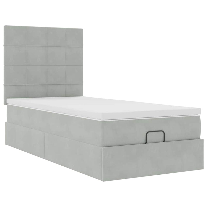 vidaXL Ottomán ágykeret matracokkal világosszürke 80x200cm bársony