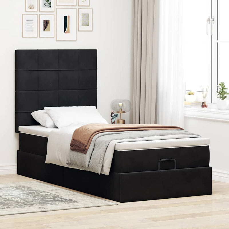 vidaXL Ottomán ágykeret matracokkal fekete 80x200cm bársony