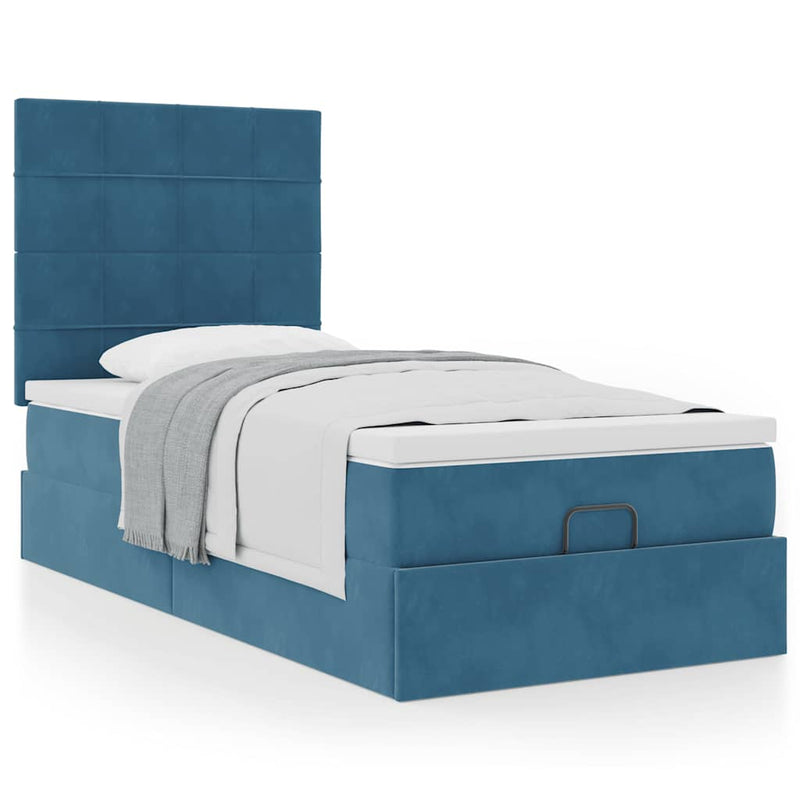 vidaXL Ottomán ágykeret matracokkal sötétkék 80x200cm bársony