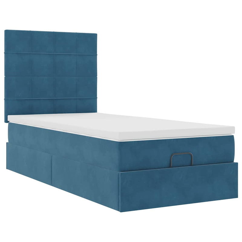 vidaXL Ottomán ágykeret matracokkal sötétkék 80x200cm bársony