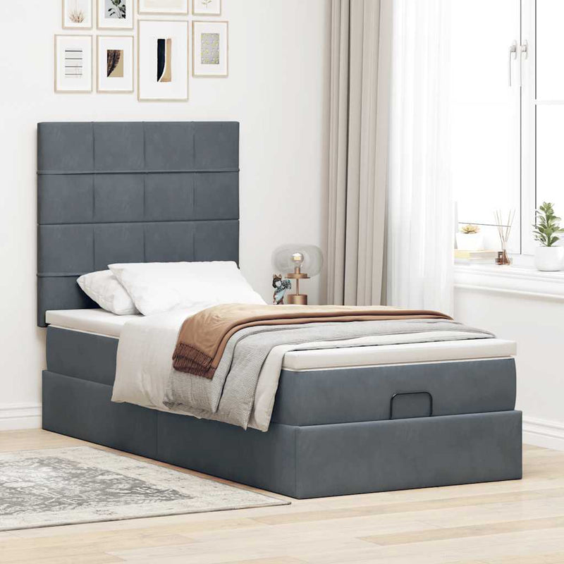 vidaXL Ottomán ágykeret matracokkal sötét szürke 90x190cm bársony