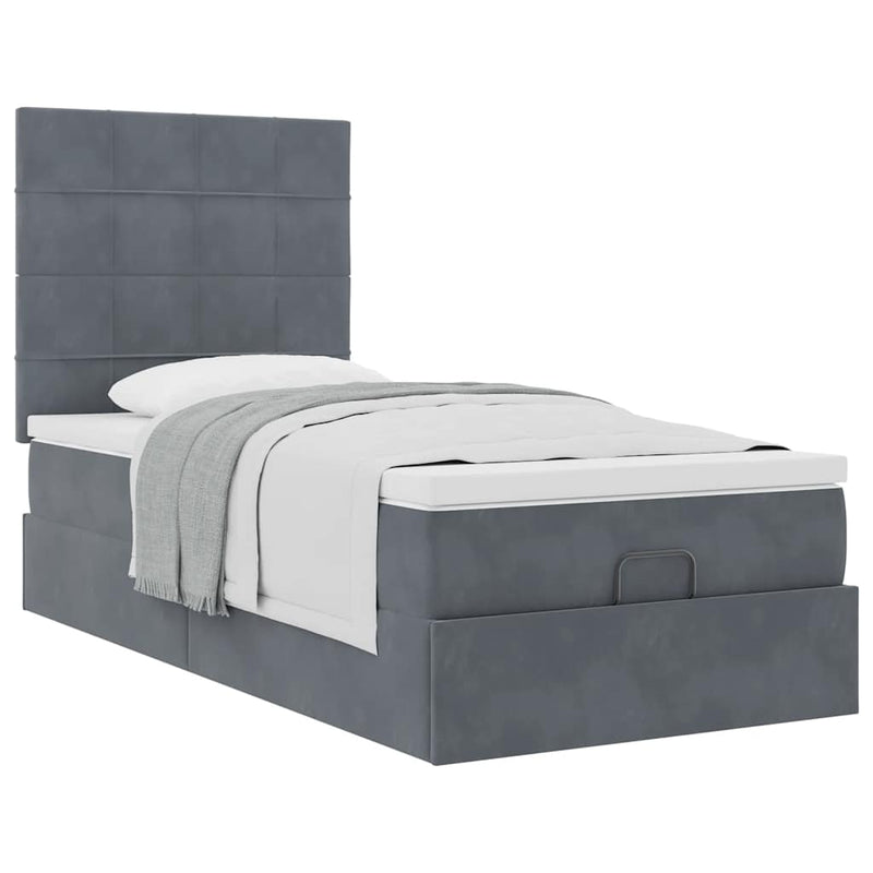 vidaXL Ottomán ágykeret matracokkal sötét szürke 90x190cm bársony
