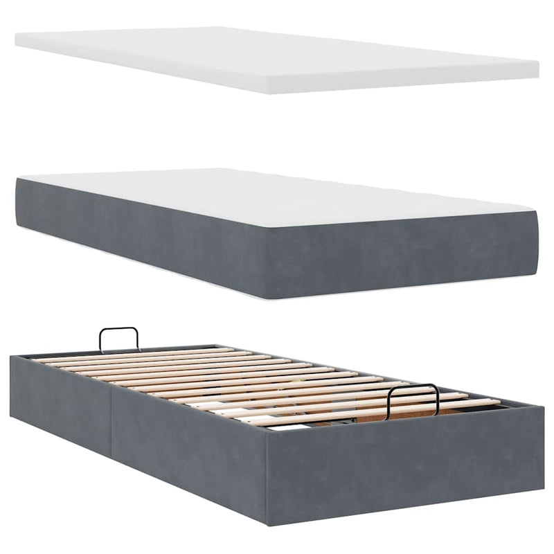 vidaXL Ottomán ágykeret matracokkal sötét szürke 90x190cm bársony