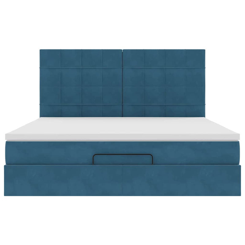 vidaXL Ottomán ágykeret matracokkal sötétkék 160x200cm bársony