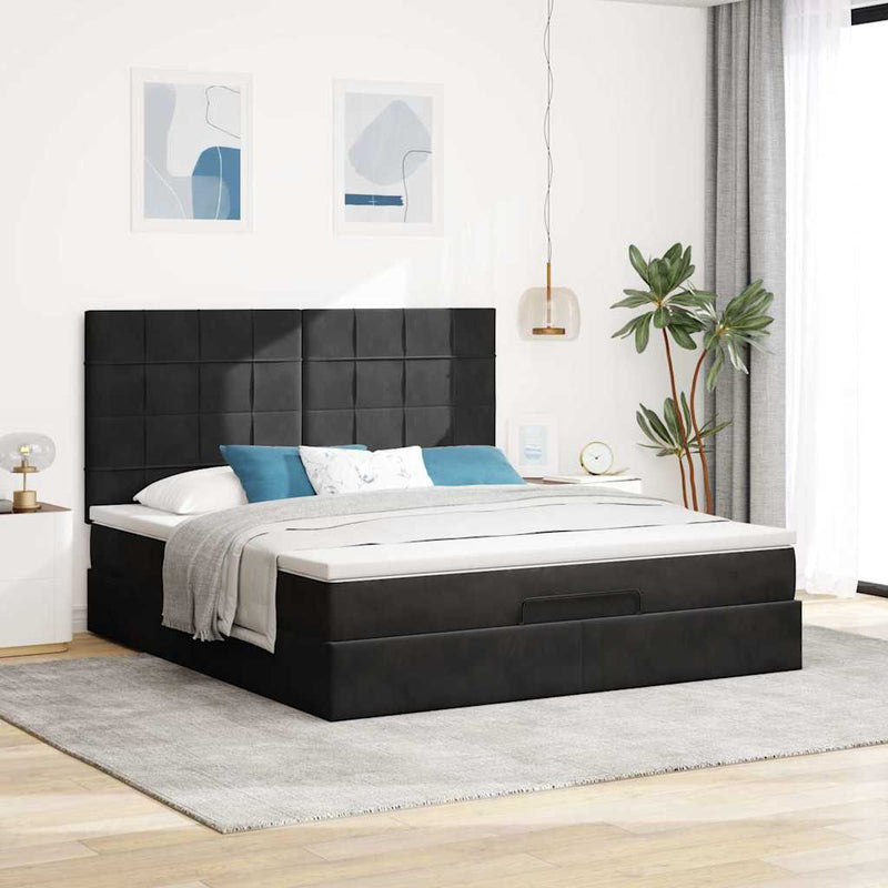 vidaXL Ottomán ágykeret matracokkal fekete 180x200cm bársony