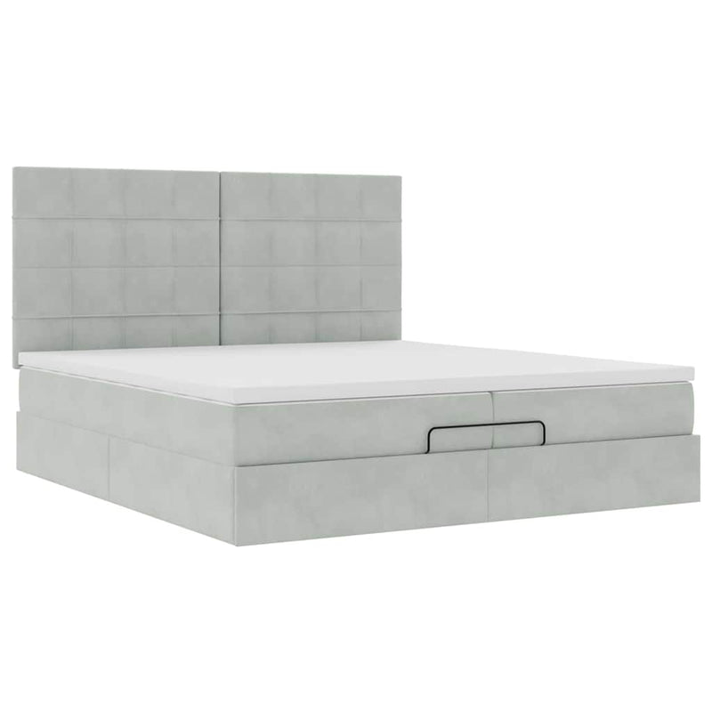 vidaXL Ottomán ágykeret matracokkal világosszürke 200x200cm bársony