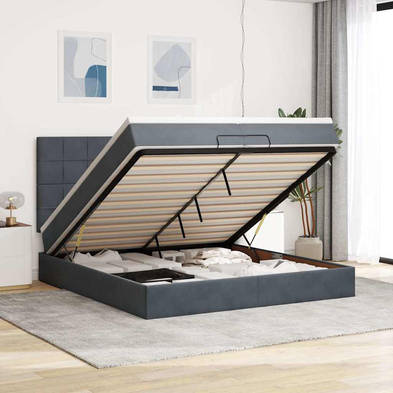 vidaXL Ottomán ágykeret matraccal Sötét szürke 200x200cm bársony