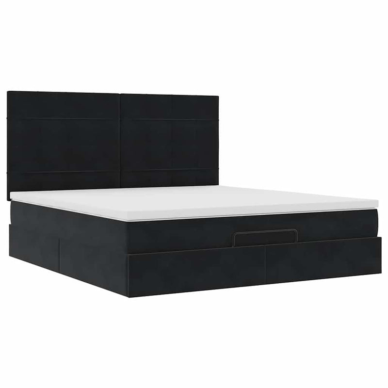 vidaXL Ottomán ágykeret matracokkal Fekete 200x200cm bársony