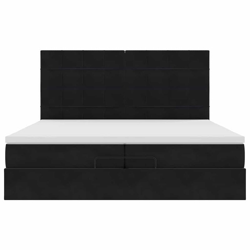 vidaXL Ottomán ágykeret matracokkal Fekete 200x200cm bársony