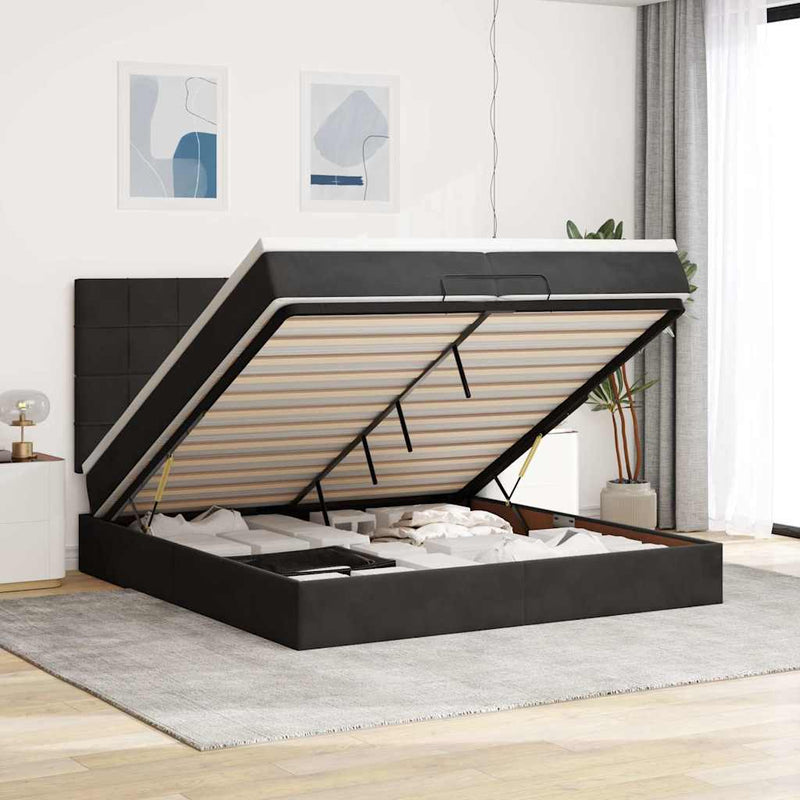 vidaXL Ottomán ágykeret matracokkal Fekete 200x200cm bársony