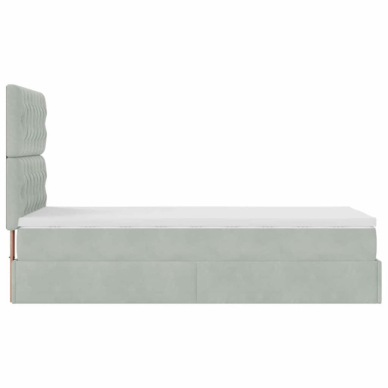 vidaXL Ottomán ágykeret matracokkal világosszürke 80x200cm bársony
